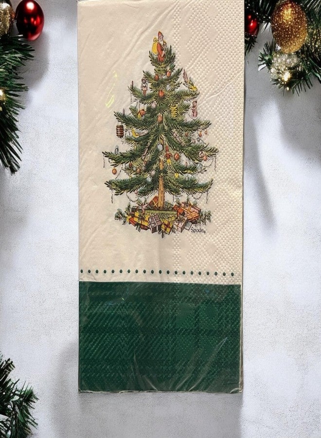 سبود مناديل ورقية للاستخدام مرة واحدة من سبود، بتصميم شجرة عيد الميلاد، مناسبة لحفلات العشاء، بحافة خضراء منقوشة، 32 منديلًا - Image 3